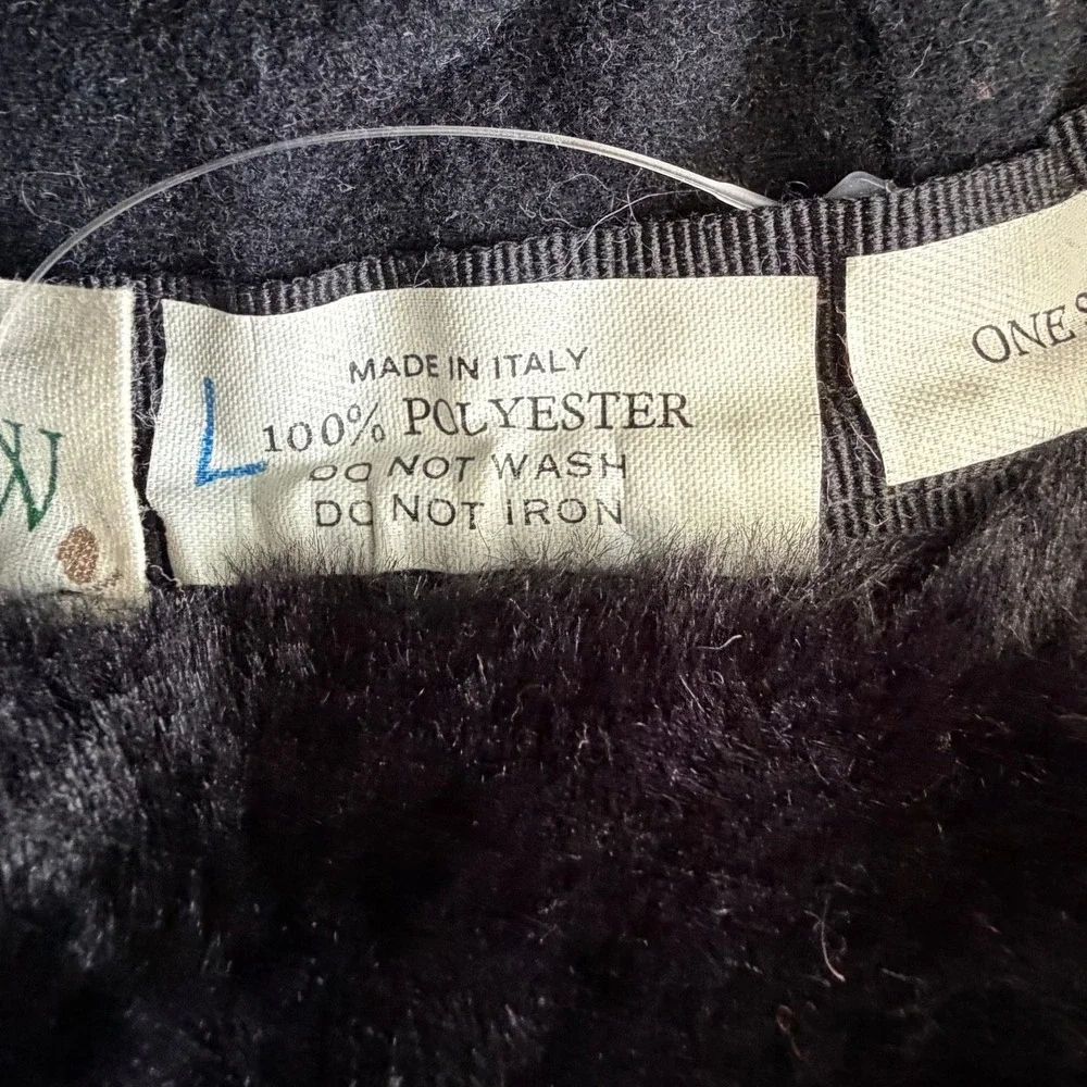 J Crew Black Quilted Trapper Hat Faux Fur Made‎ in Italy OSFM